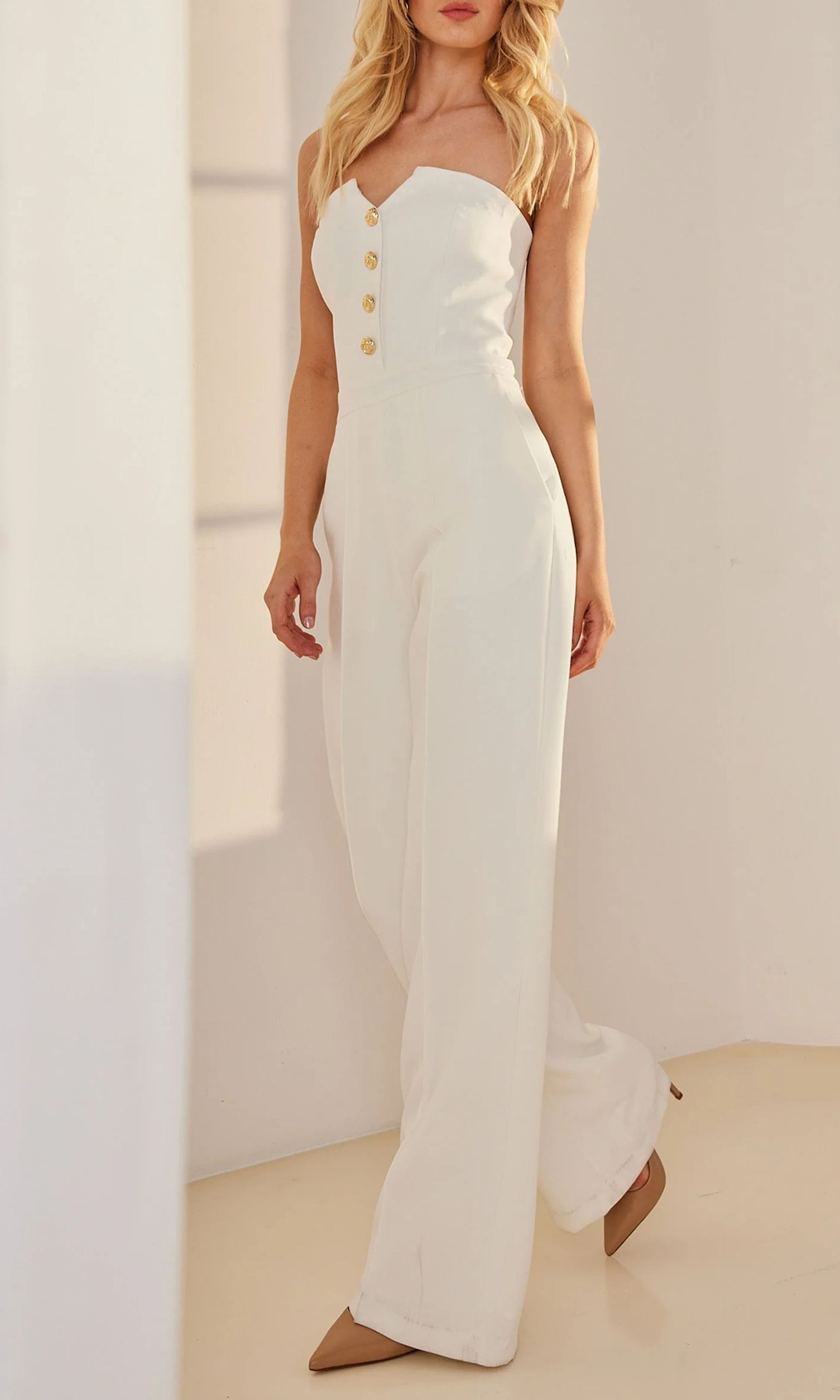 White Sexy Tube Top Jumpsuit