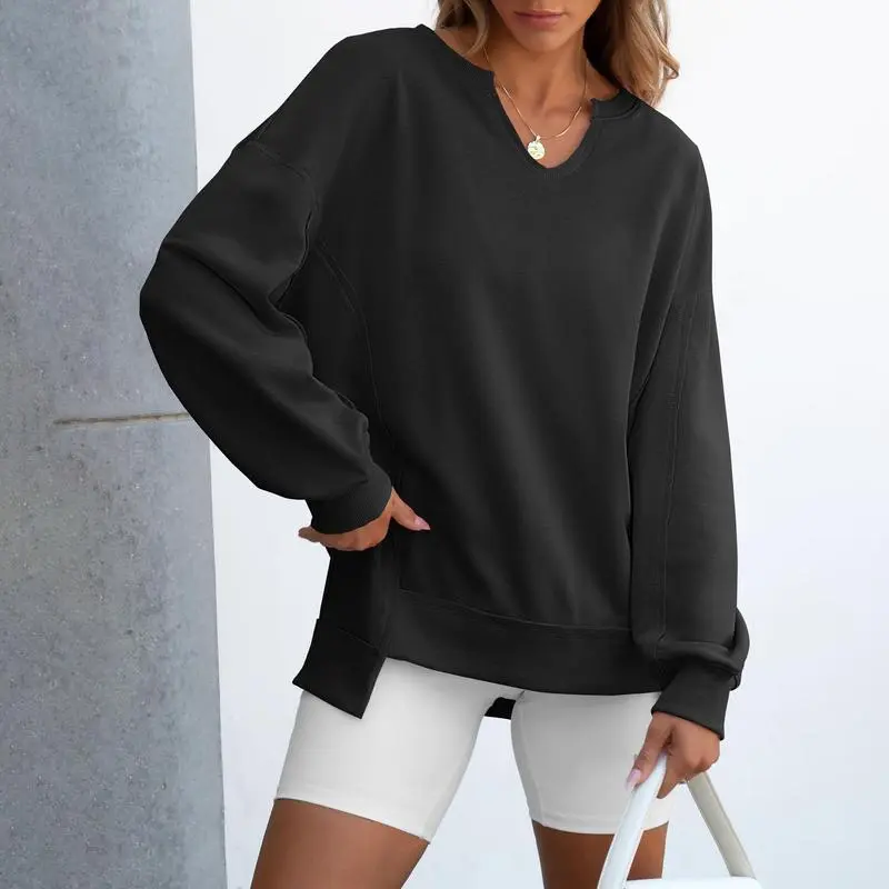 Women's Oversized Sweatshirt V Neck Long Sleeve Tunic Lightweight Pullover