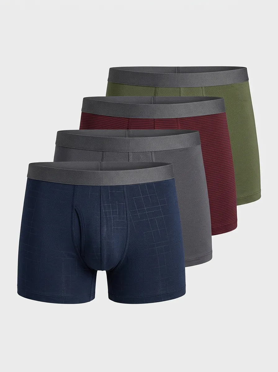 Relaxed Grid Collection Men' Four Pack Boxer Briefs