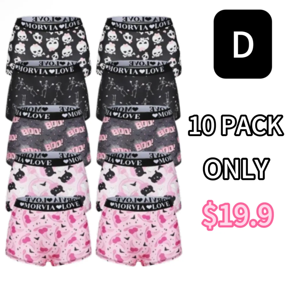 Women Cute Gothic Halloween Contrast Lace Hipster Panties, Contrast Binding Boyshorts