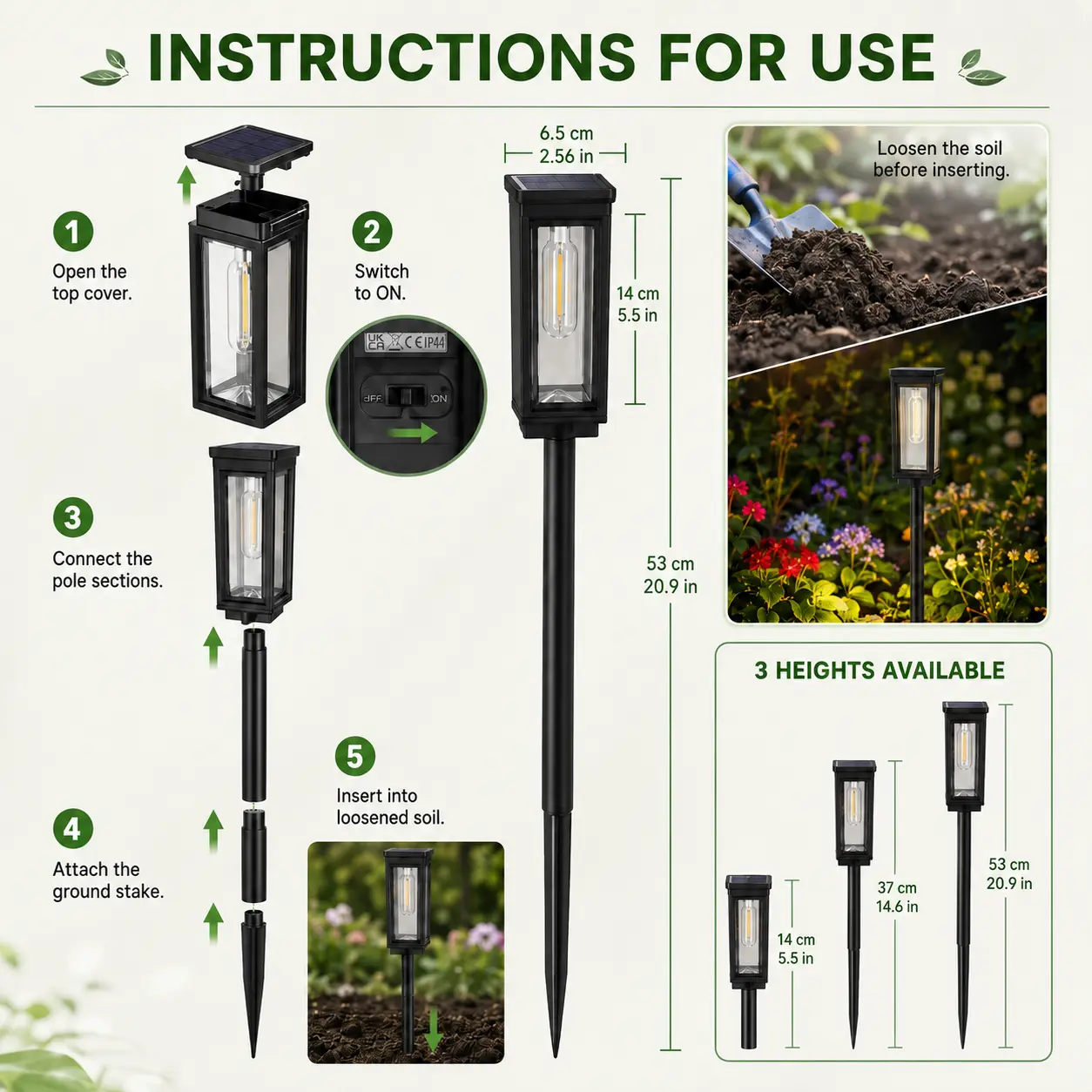 6-Pack Solar Pathway Lights - Warm White or Cool White - Choose the Height