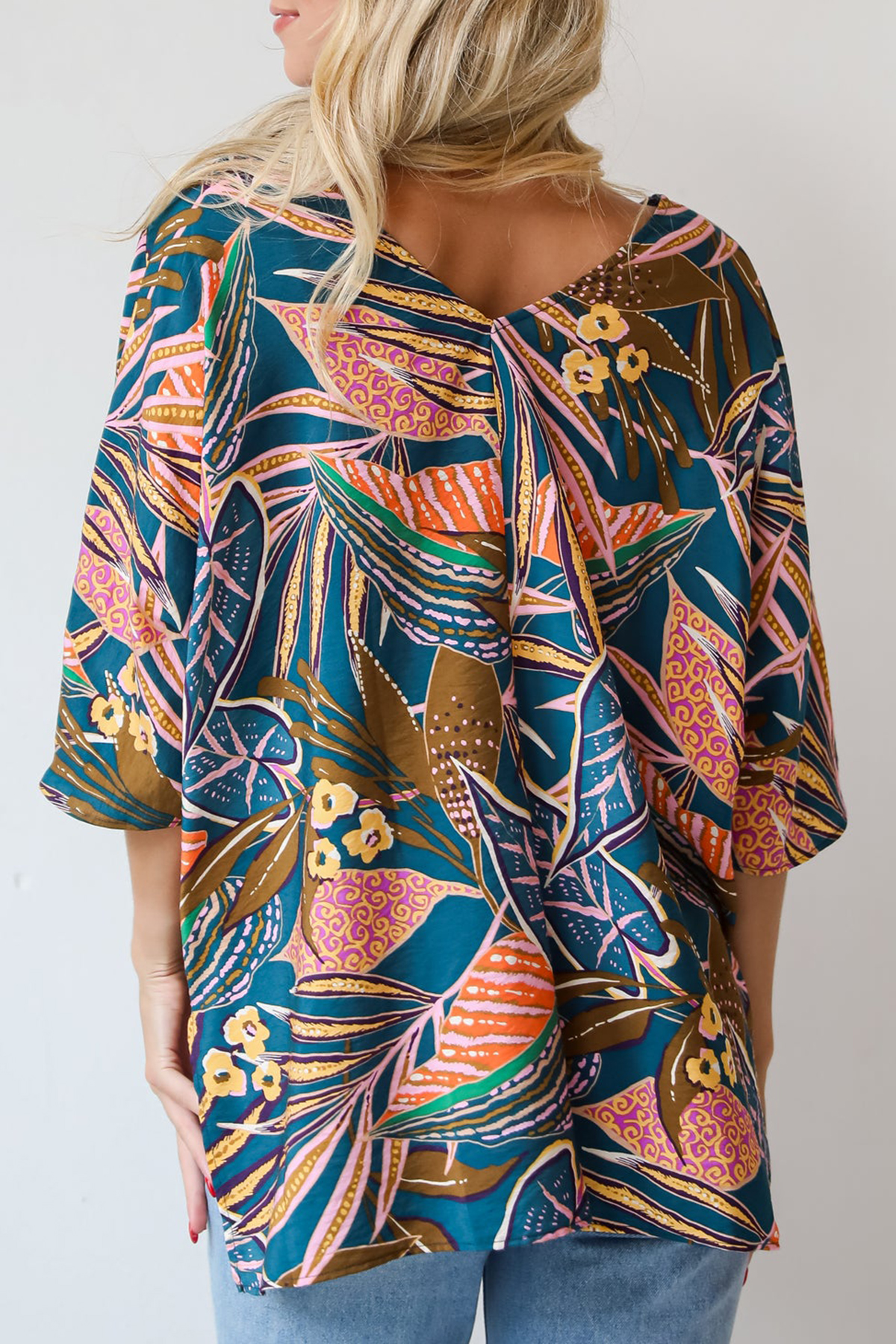 Incredible Allure Teal Leaf Print Oversized Blouse
