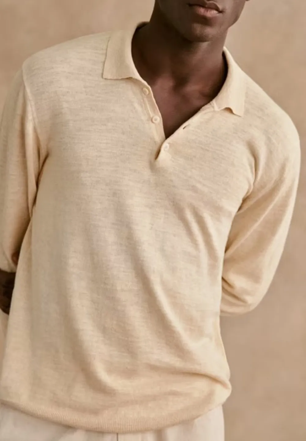 Cream Henley Neck Knit Long Sleeve Sweater