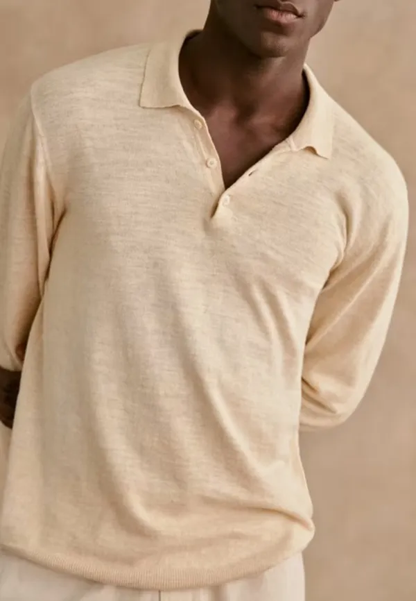 Cream Henley Neck Knit Long Sleeve Sweater