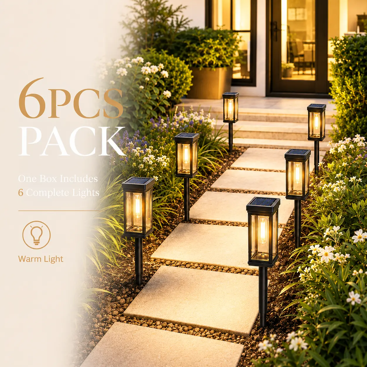 6-Pack Solar Pathway Lights - Warm White or Cool White - Warm White