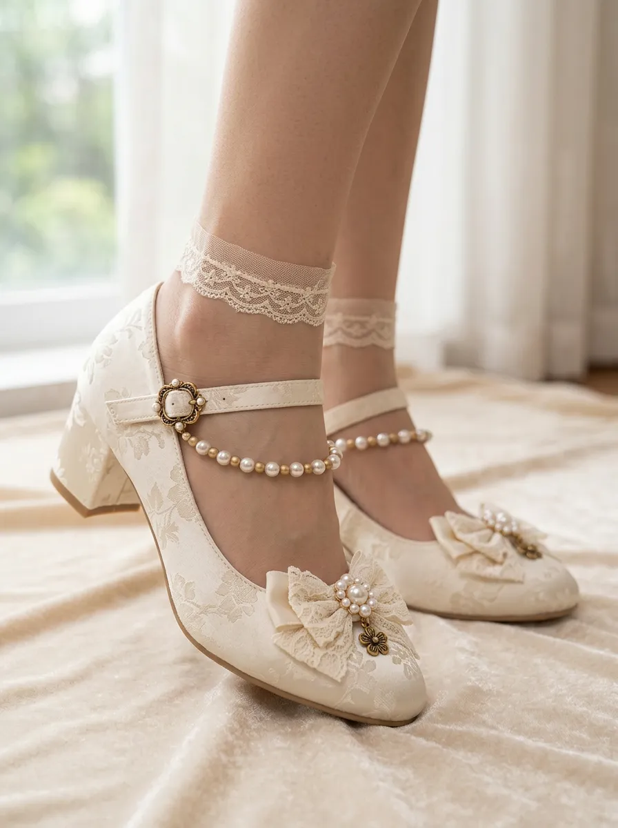 Lace Bow Floral Women's Bavarian Occasion Heels