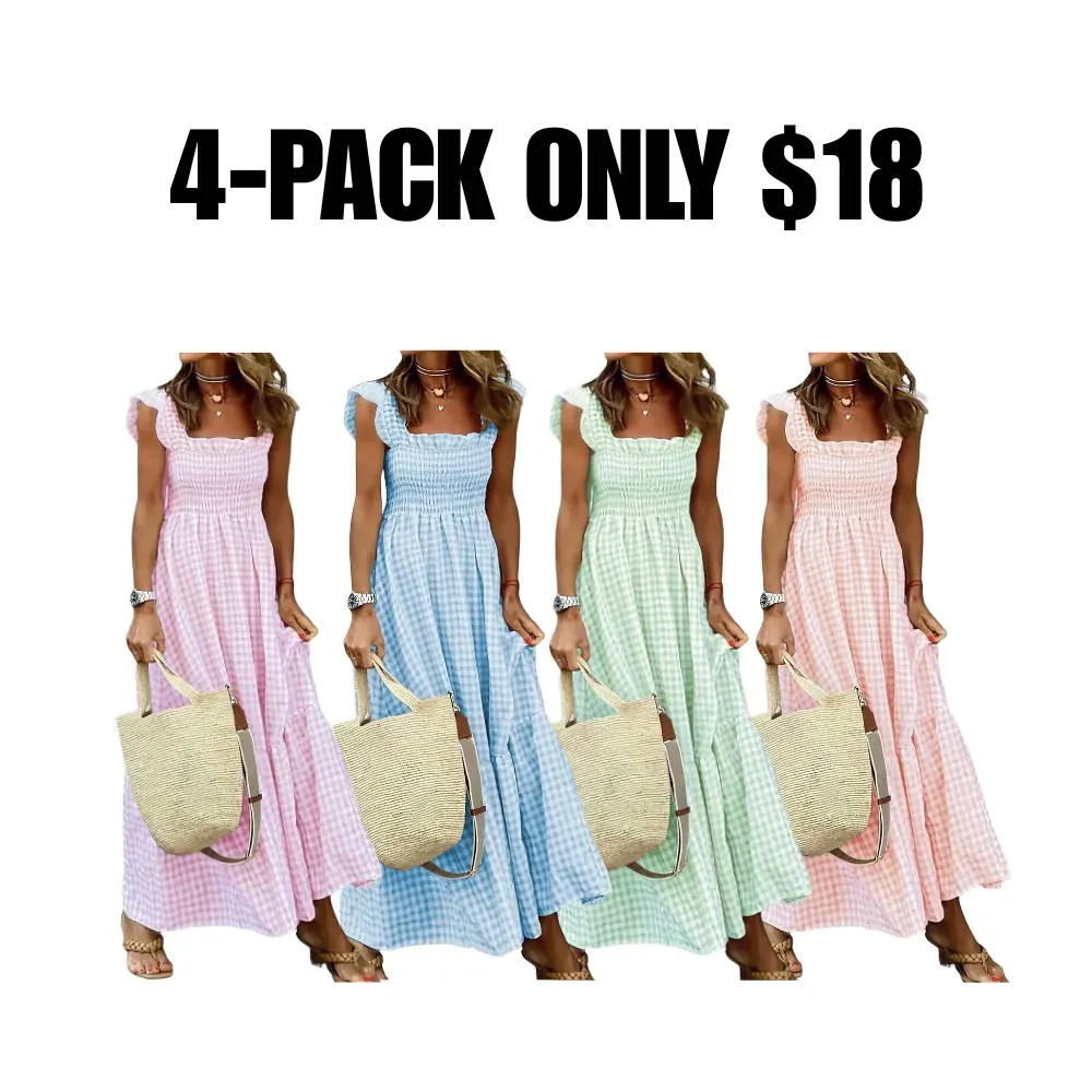 Women's Retro Plaid Smocked Dress