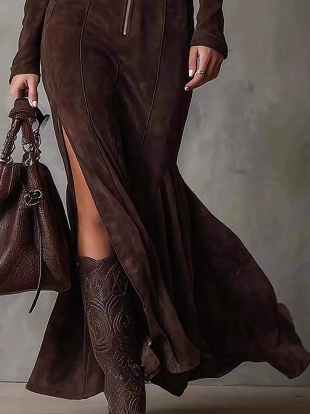 Zip Front Slit Maxi Dress