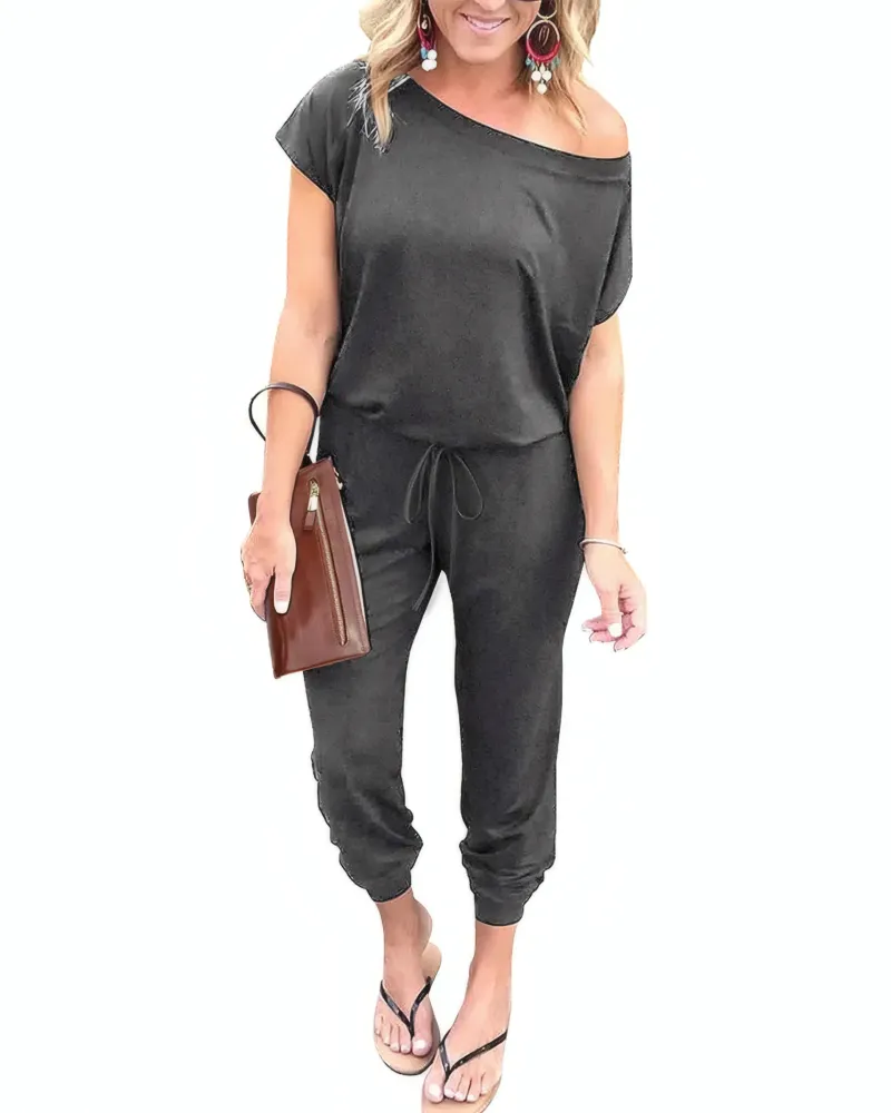 Off Shoulder Belted Jumpsuit