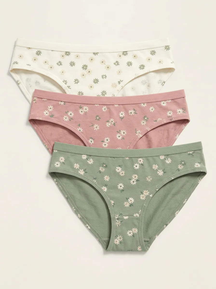 Women's Three-Pair Daisy Print Low-Rise Bikini Brief Set