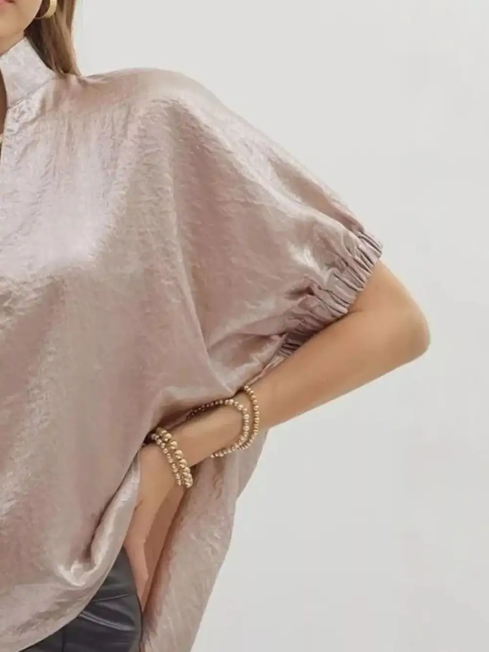 Metallic Shimmering Short Sleeve Blouse