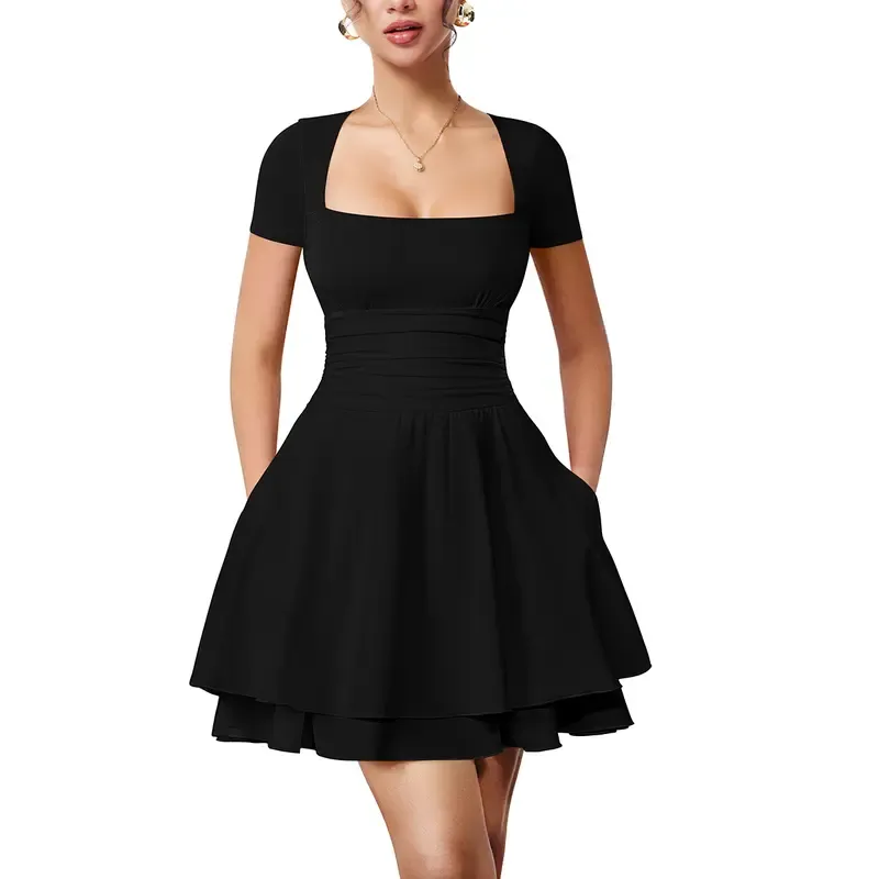 Women's square neck ruffle mini dress