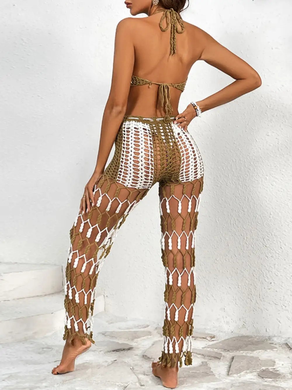 Panel Detail Halter Neck Top Swimsuit