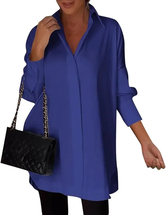 5PACK-Solid Color Irregular Side Long Sleeve Shirt