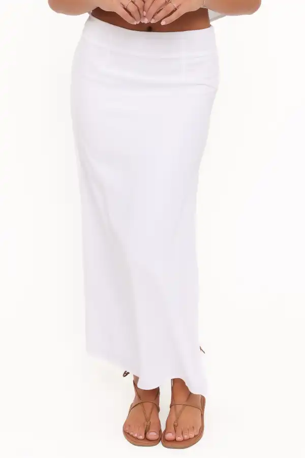 Linen High Rise Column Maxi Skirt