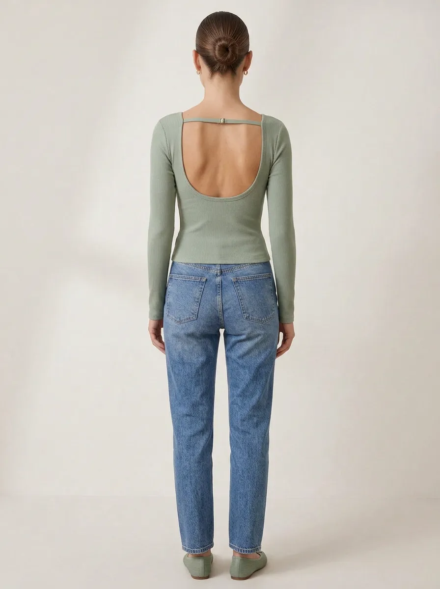 Women's Tie Strap Ribbed Backless Camisole Top