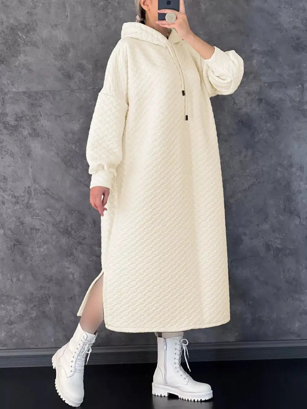 Knit Slit Hooded Sweater Dress