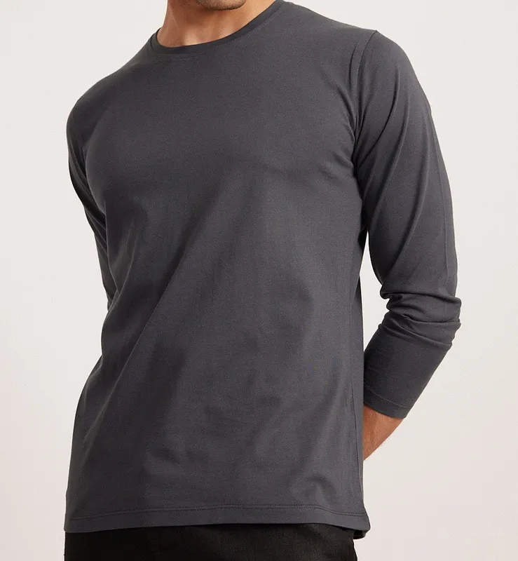 Charcoal Long Sleeve Cotton Crew Neck T-Shirt