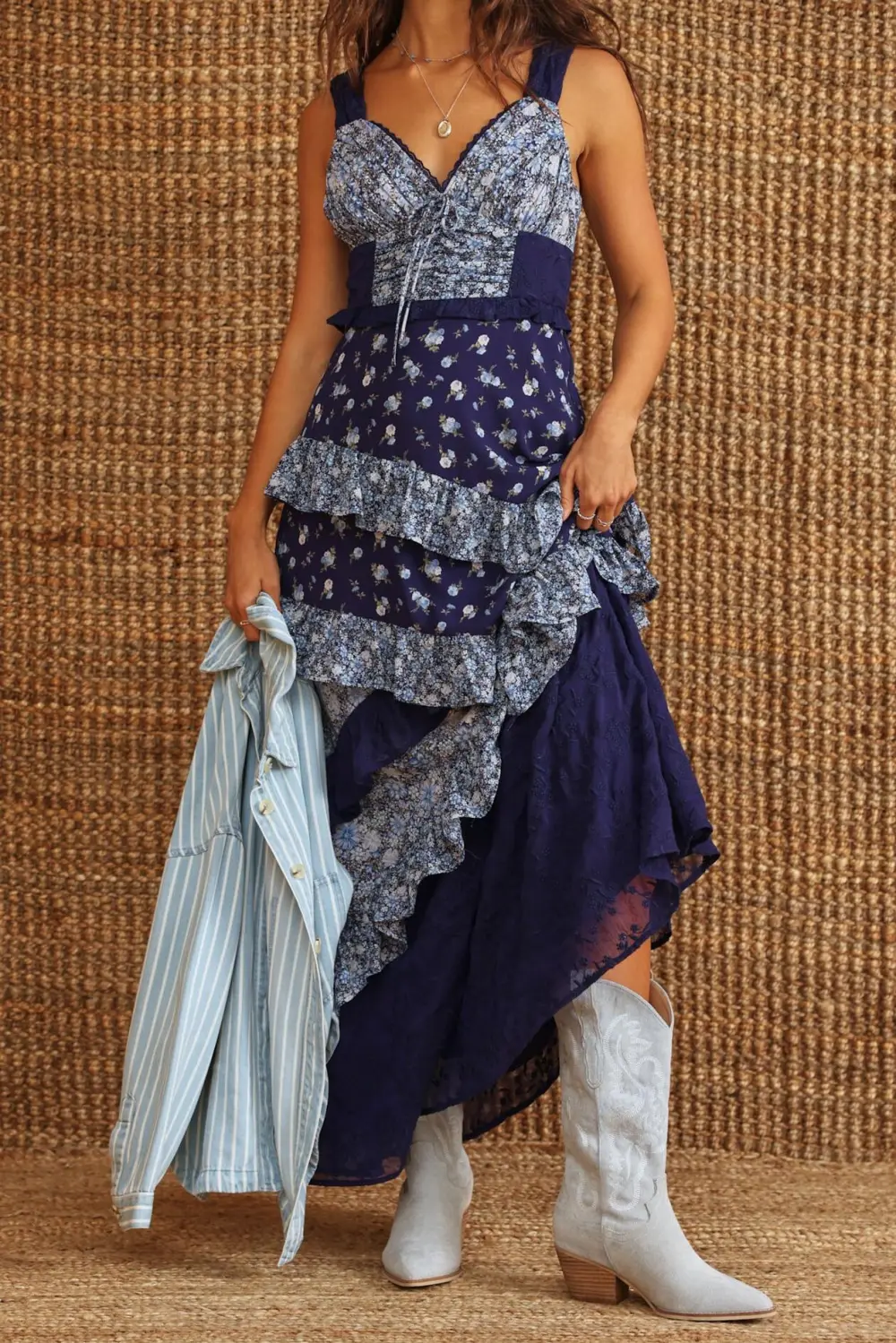 Patchwork Floral Maxi Tank Dress