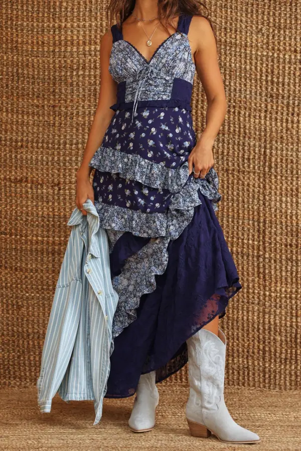 Patchwork Floral Maxi Tank Dress