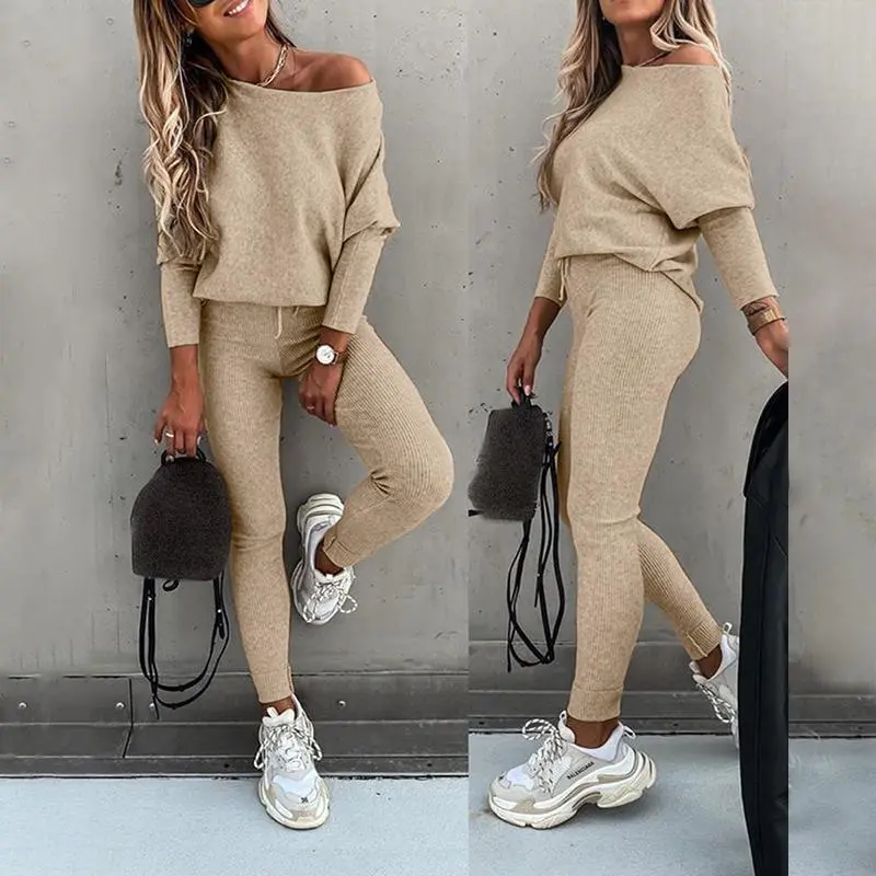 Women's 2 Piece Lounge Outfit Long Sleeve Pullover Tops Drawstring High Waisted Pants Set Tracksuit