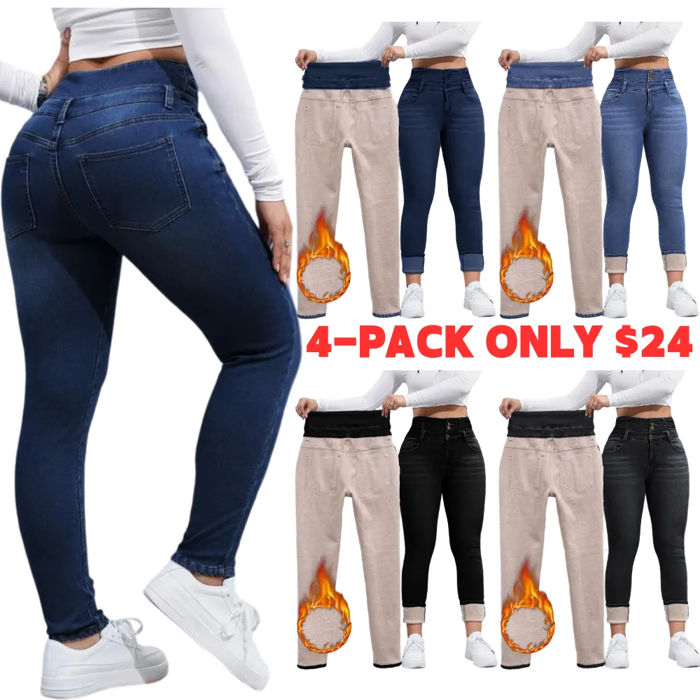 Women's High Elasticity Fleece Lined Thick Denim Jeans&Comfortable Slimming Jeans