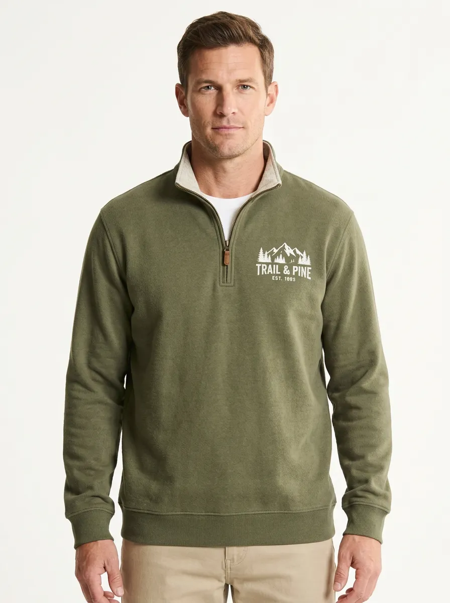 Men's Hiking Trail & Pine Mountain Graphic Quarter-Zip-Neck Sweatshirt