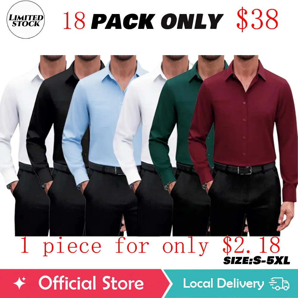 3/6-Pack Men'S Dress Shirts 4-Way Stretch Long Sleeve Collared Solid Wedding Dating Button Down Shirts Casual Breathable Outfits Menswear
