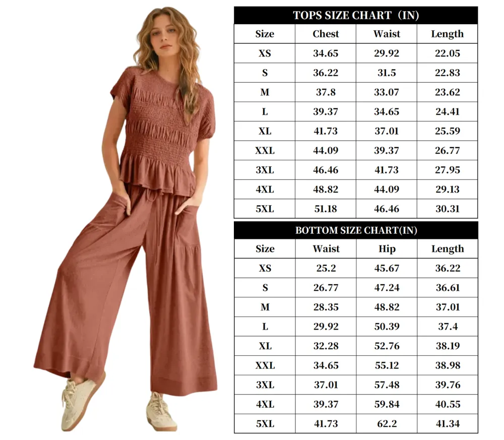 Women's Boho Chic Pleated Top & Wide-Leg Set