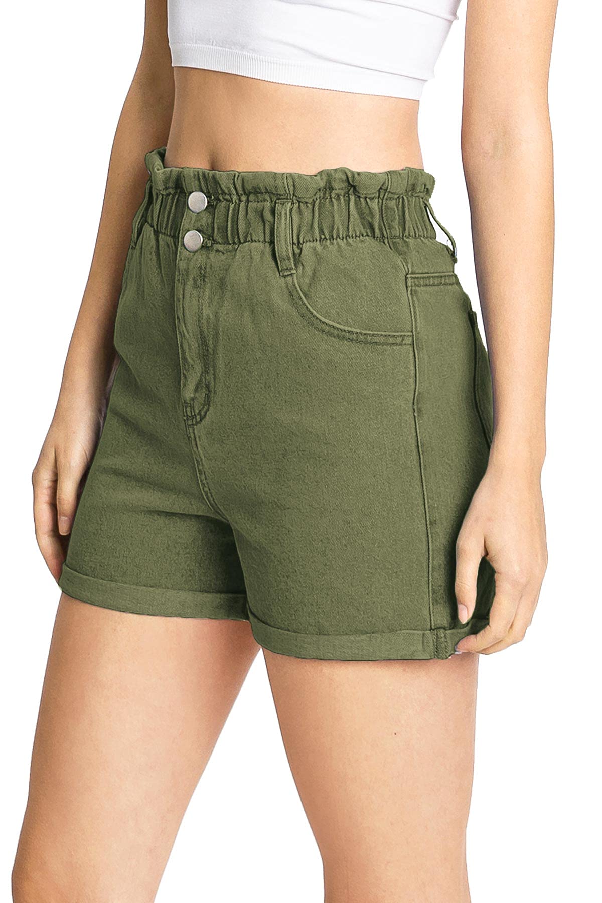 Light Wash Cuffed High - Waist Denim Shorts