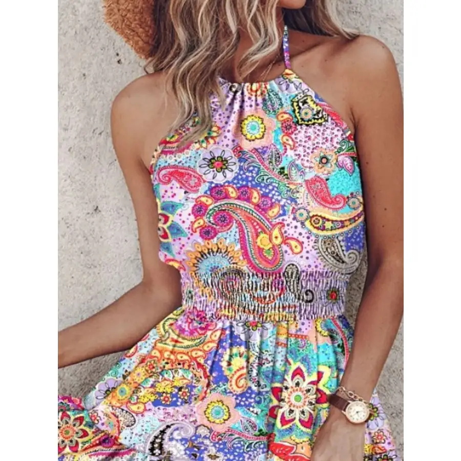 Paisley Print Halter Neck Mini Dress