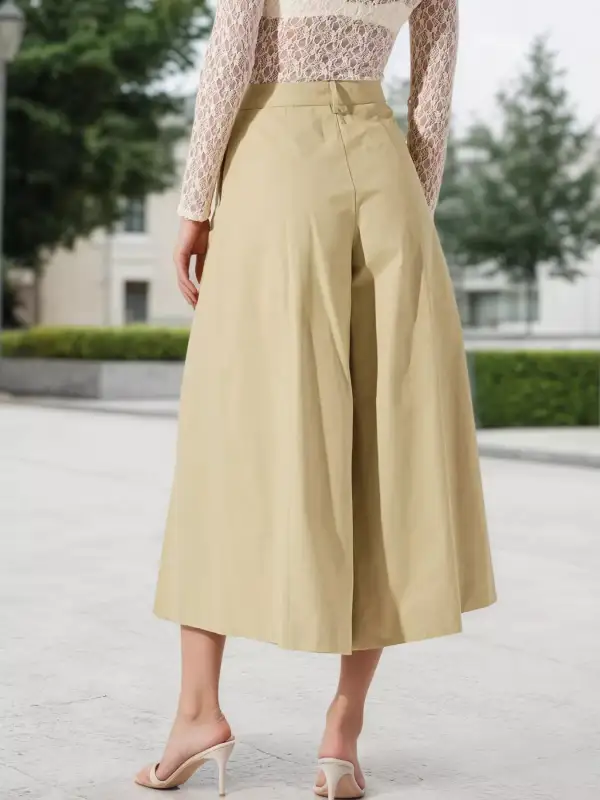 High Waist Pleated Wide Leg Cropped Pants