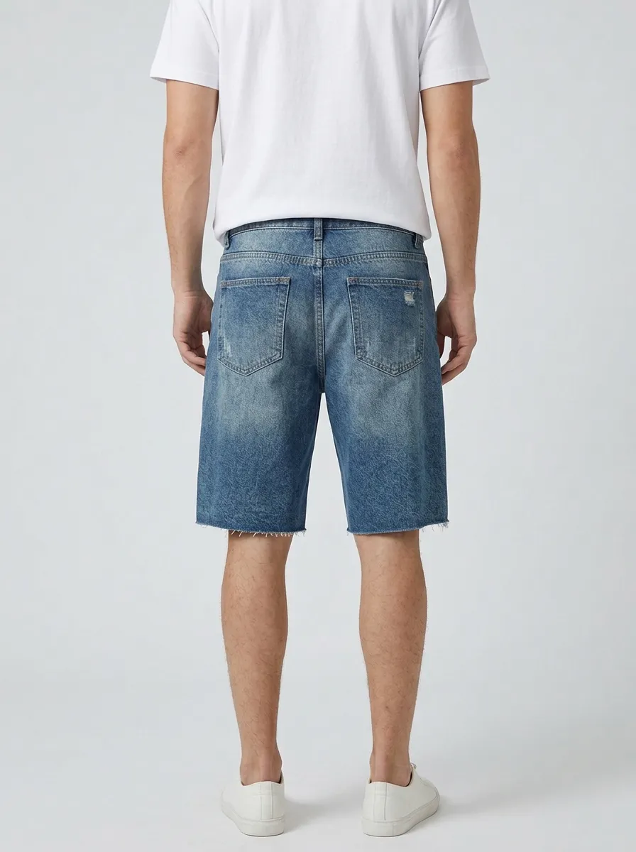 Men's Classic Distressed Raw Hem Street Inspired Distressed Denim Shorts