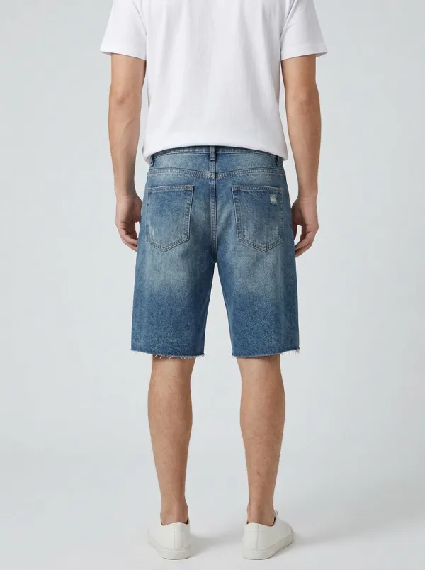Men's Classic Distressed Raw Hem Street Inspired Distressed Denim Shorts