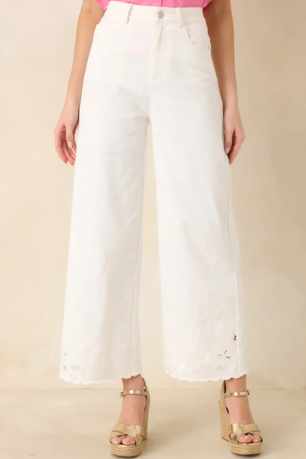 Embroidered Lace Trim Cotton Pants