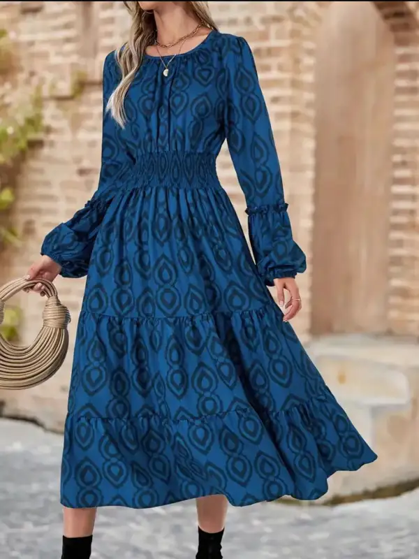 Round Neck Smocked Midi Dress