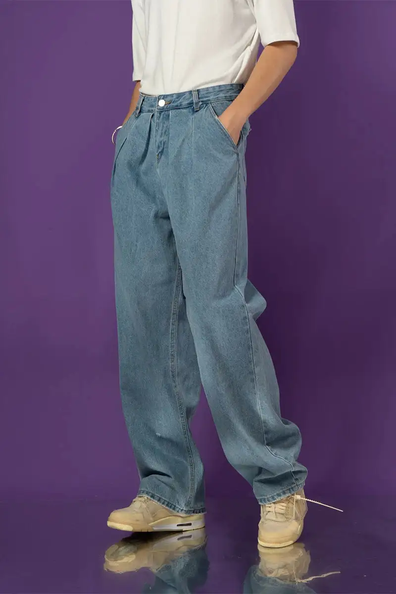 Cloudwash Pleated Barrel-Leg Jeans