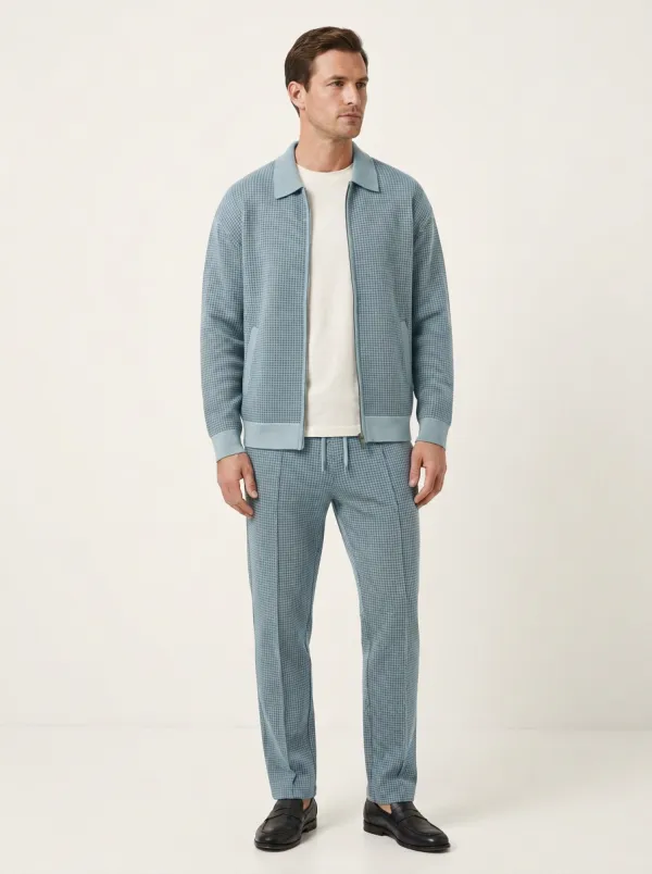 Men's Statement Houndstooth Polo Collar Jacket and Jogger Pants Set