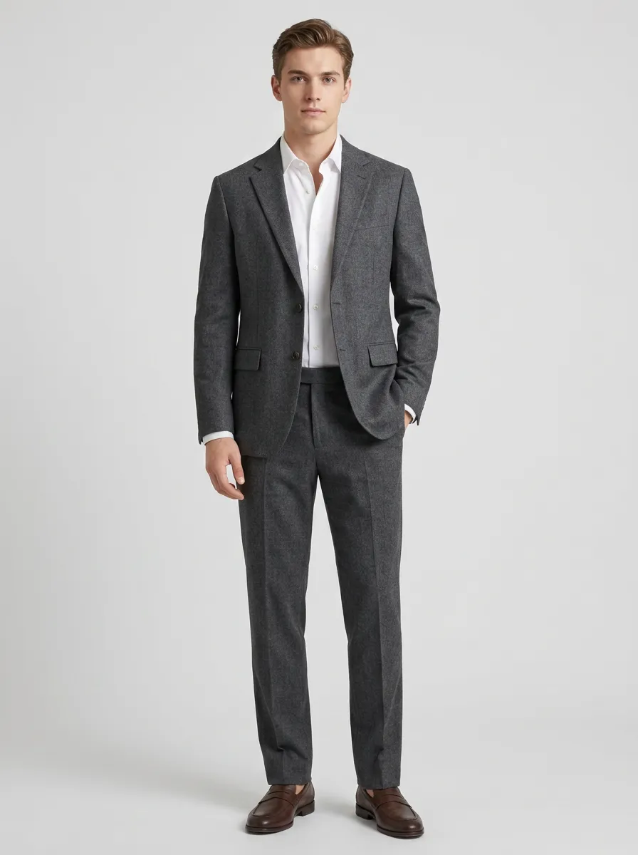 Men's Business Formal Charcoal Wool Blend Suit Set