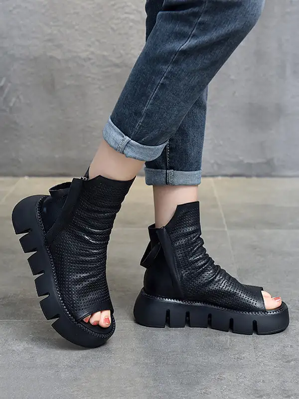 Urban Zip Cutout Platform Heeled Sandals