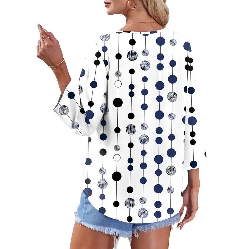 🔥 Women's 3/4 Sleeve V-Neck Button Down Blouse | Loose Fit Casual Tops