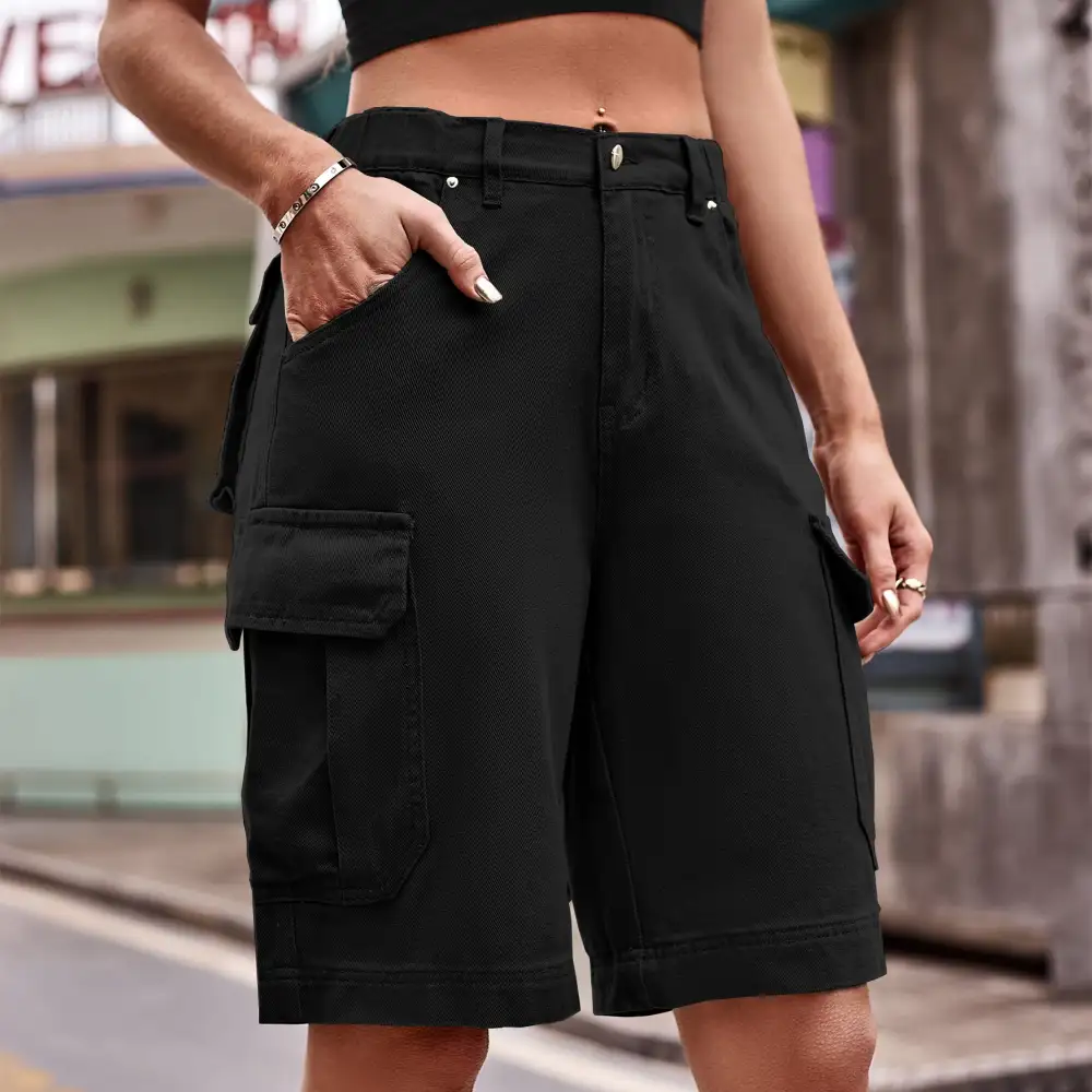 Pocketed Denim Cargo Shorts