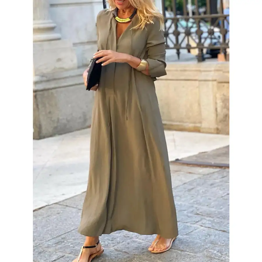 Full Size Solid Color Maxi Shirt Dress Plus Size