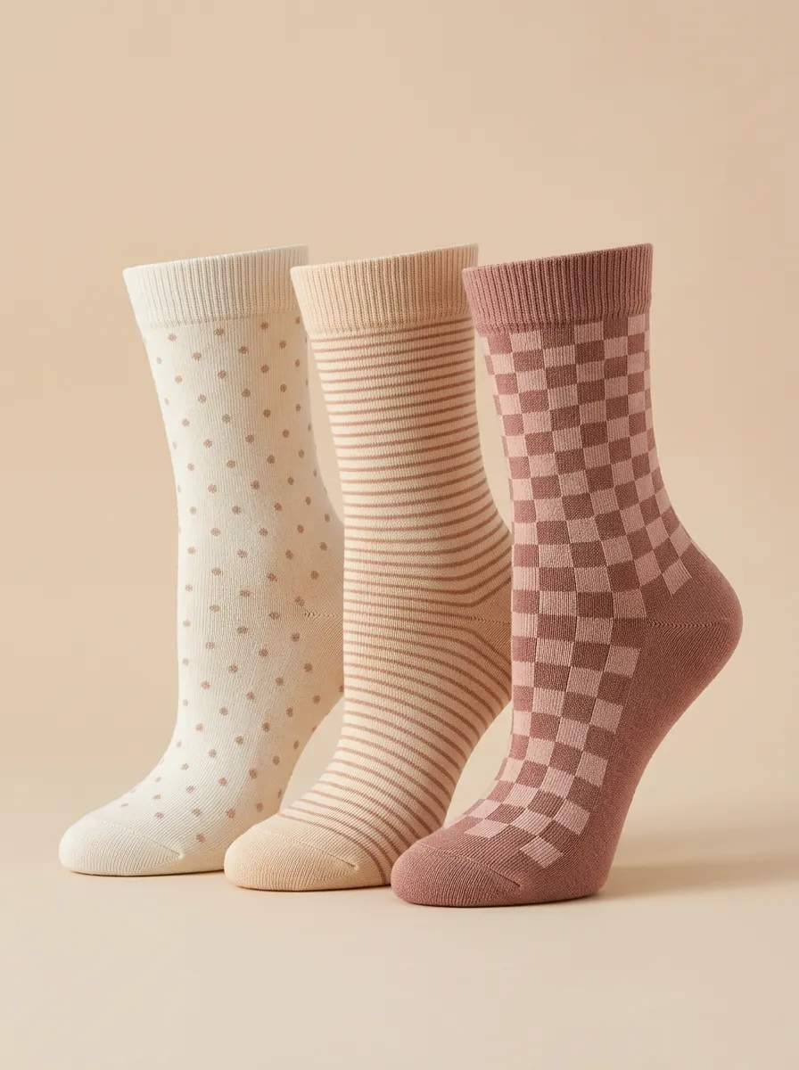 Retro Polka Dot Striped Checkerboard Three Pair Sock Set