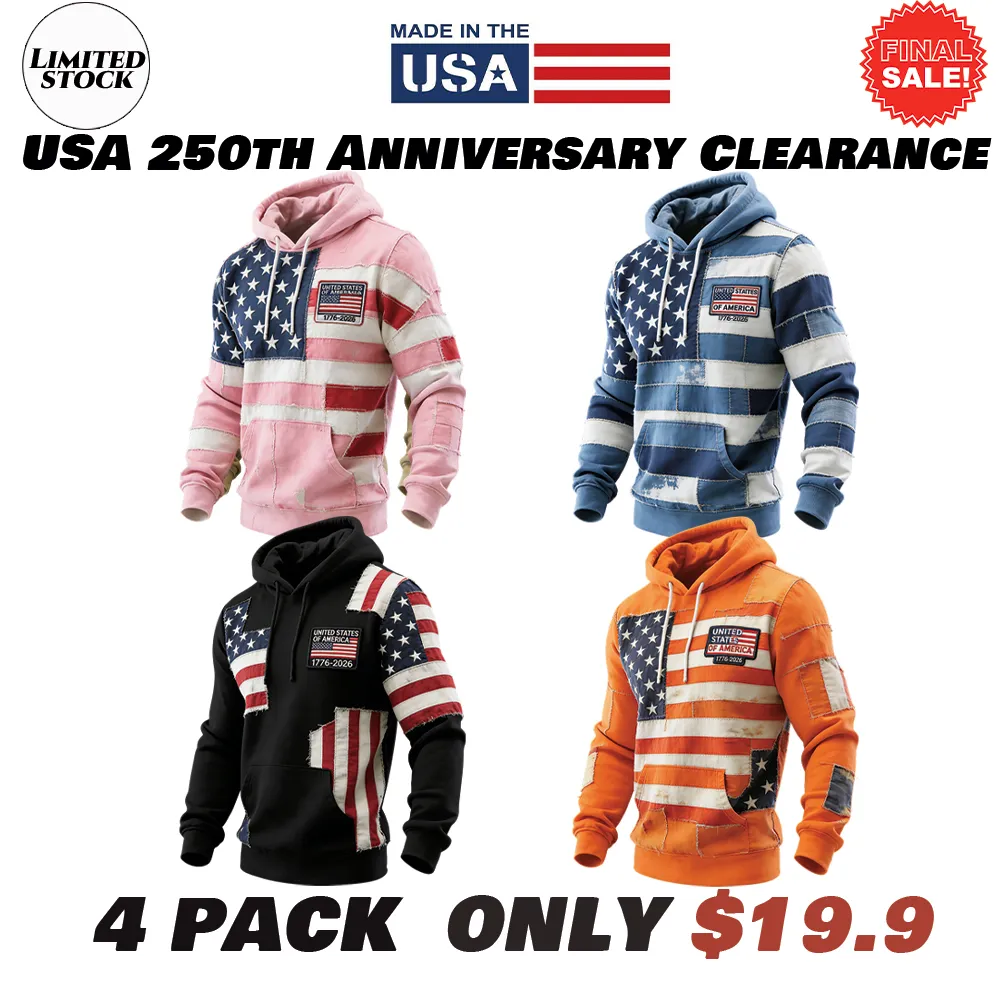 USA 250Th Anniversary ✦ Final Clearance Sale UNITED STATES OF AMERICA Flag Pattern Patchwork Hooded Sweatshirt