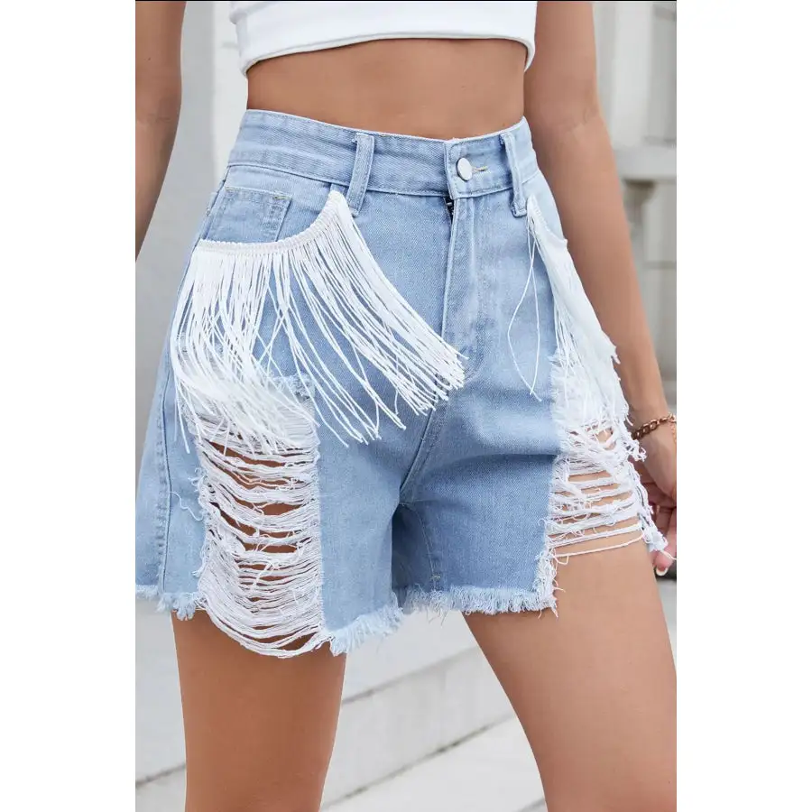 Weekend Raw Hem Distressed High Waist Pocketed Shorts