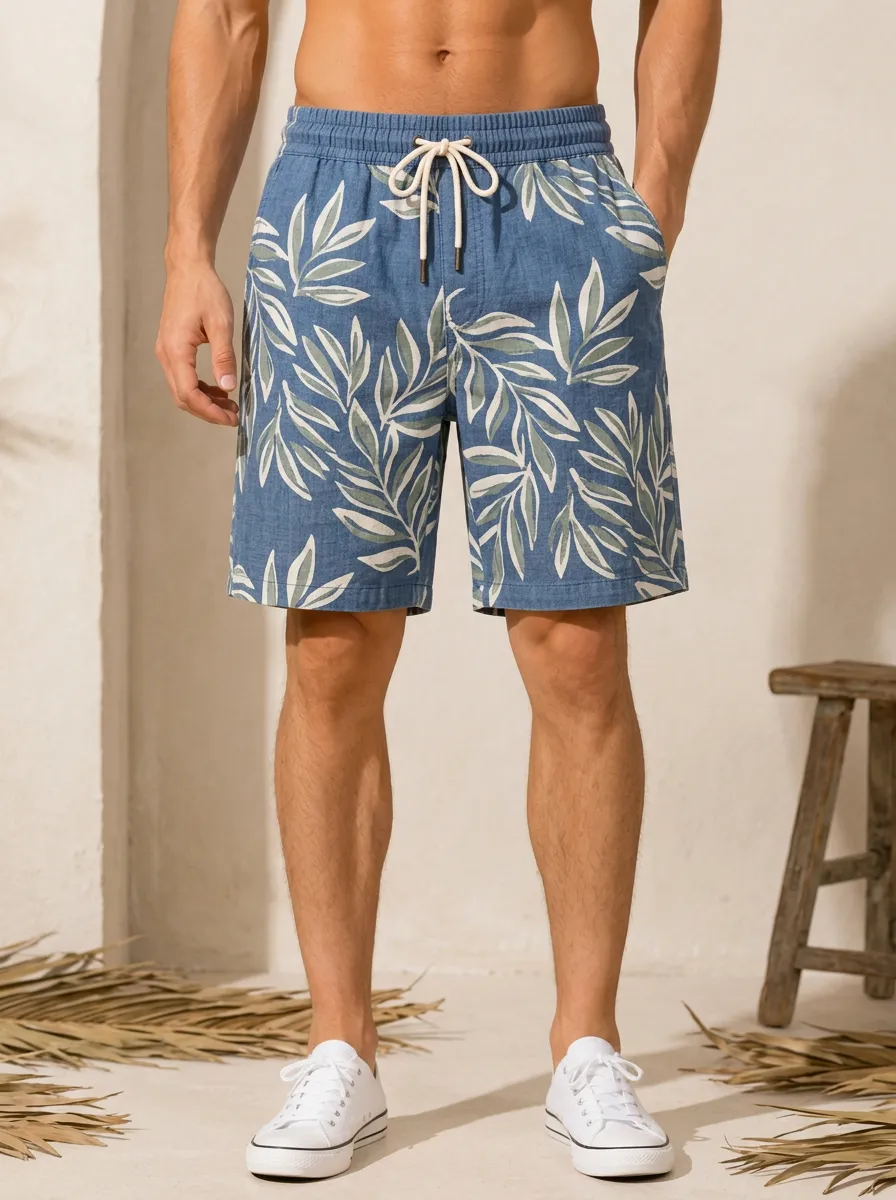Men's Tropical Leaf Pattern Printed Shorts