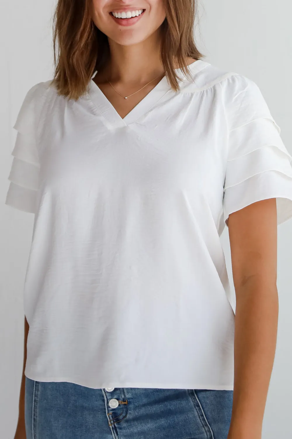 Off White Ruffle Sleeve Blouse