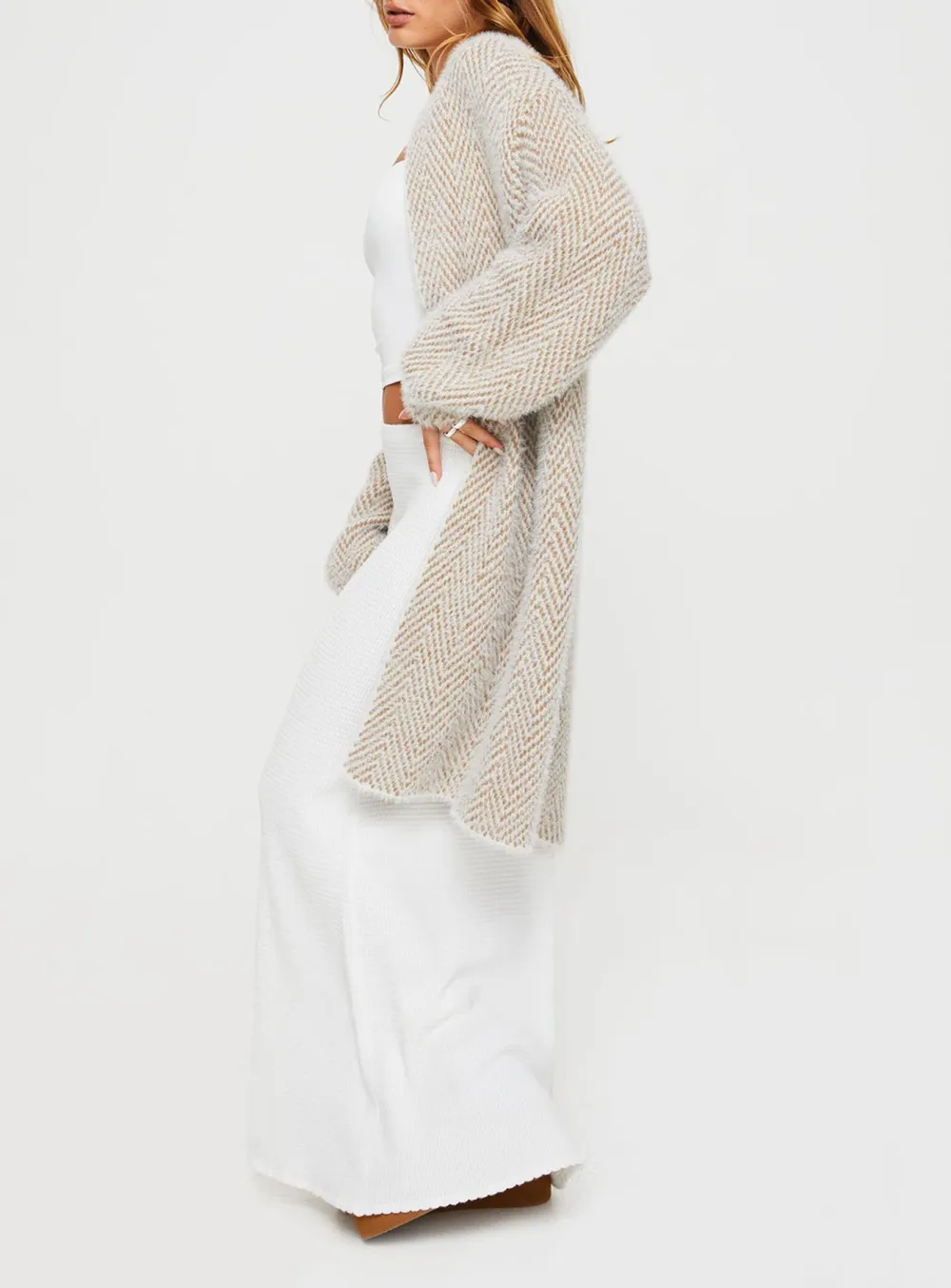 Textured Balloon Sleeves Cardigan