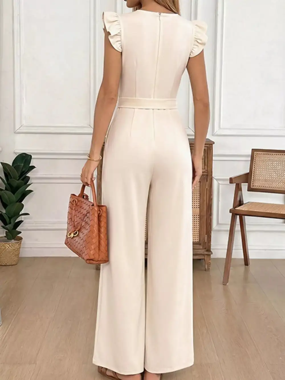 Floral Embroidered Ruffle Trim Jumpsuit